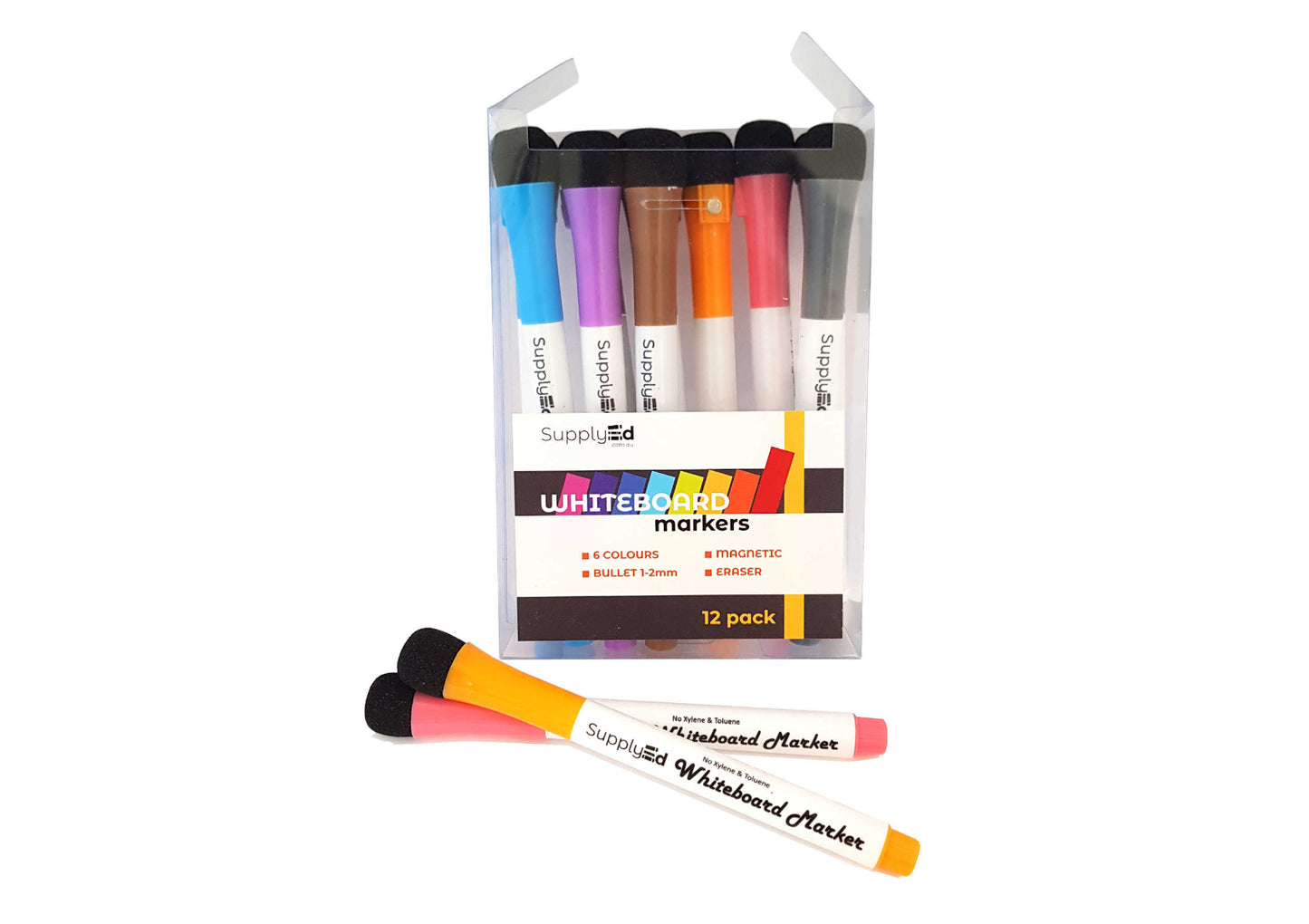 Mini Magnetic Whiteboard Markers - 6 Colours - 12 Pack