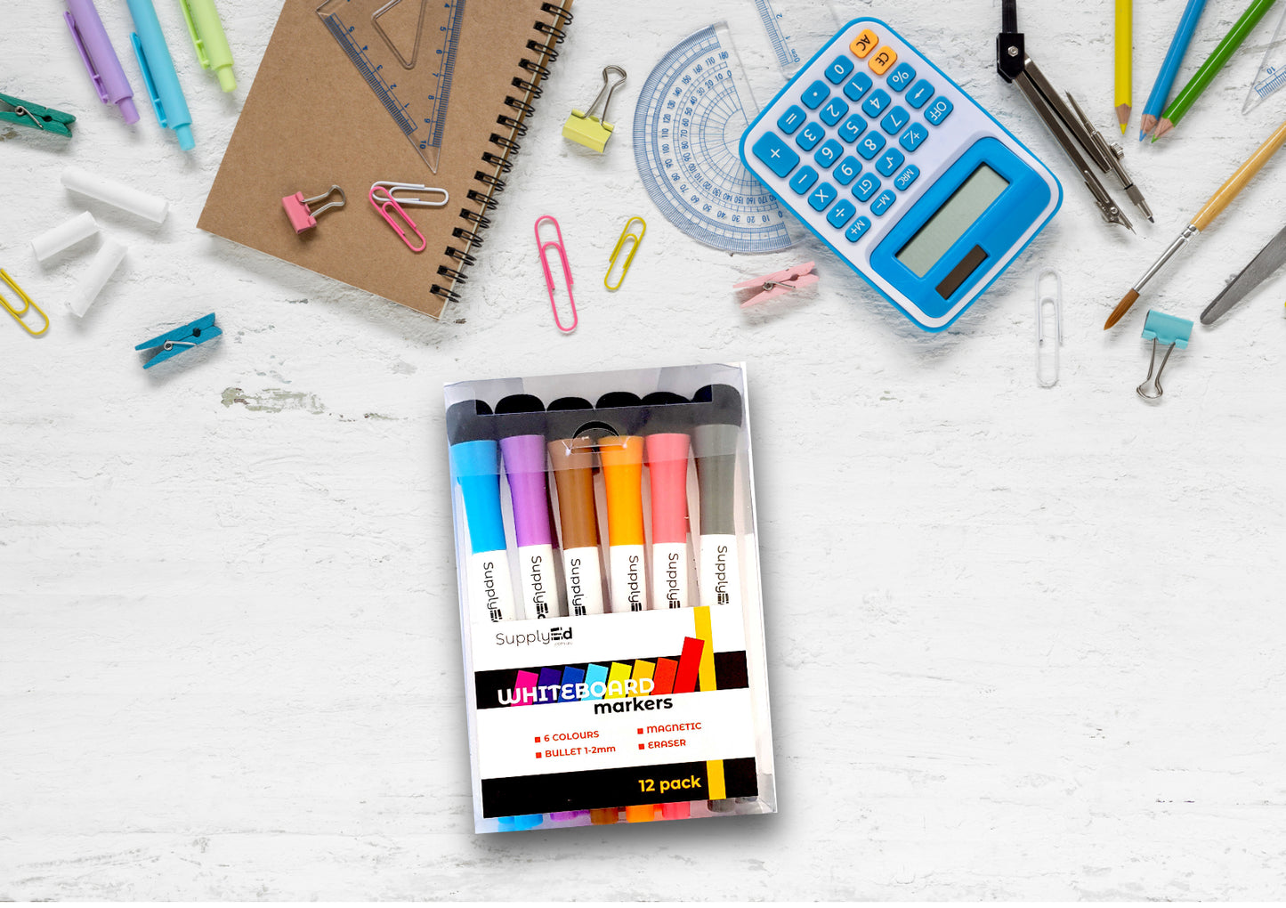 Mini Magnetic Whiteboard Markers - 6 Colours - 12 Pack